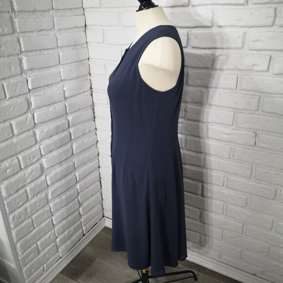 AKA Eddie Bauer Ladies Dark Grey Button Front Midi Lined Sleeveless Dress - Picture 4 of 8